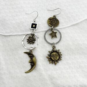 Celestial Mixed Metal Dangle Earrings, Suns + Moons Dangle Earrings